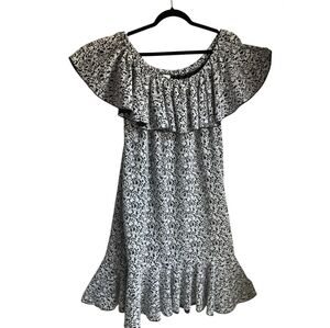 LuLaRoe Womens 3XL CICI Midi Dress Black White Off-Shoulder Ruffle